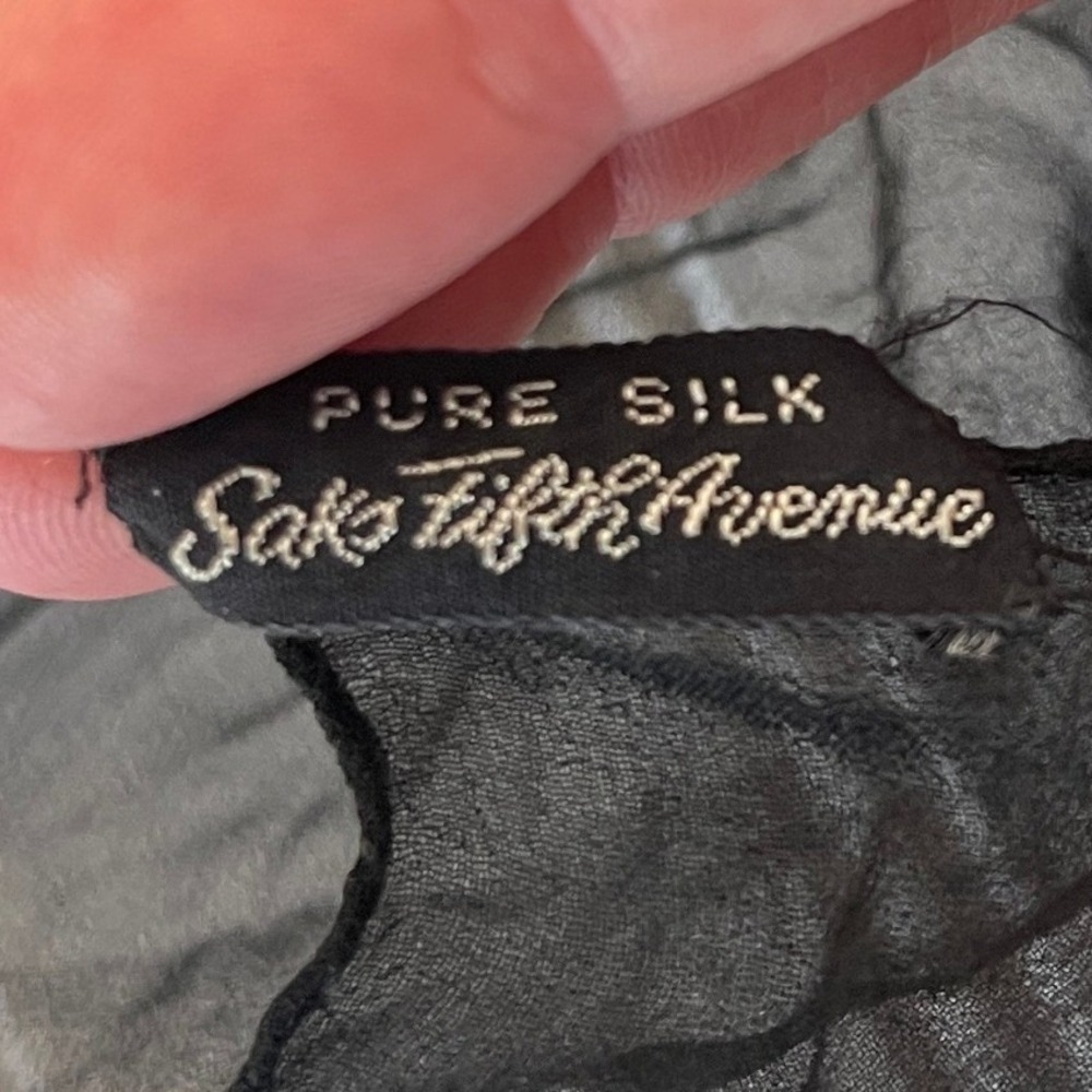Saks Fifth Avenue Silk Black Sheer Scarf Lightweight Wrap Accessory - Picture 2 of 7
